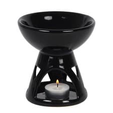 Image of Black Oil Burner & Wax Melt Warmer | Deep Bowl Ceramic Essential Oil Home Decor