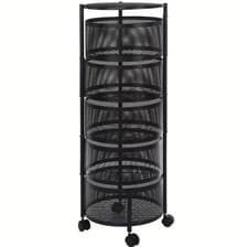 Image of Black Metal Wire Basket with Wheels, a 5-Tier Round Vegetable Storage Rack That