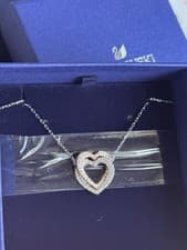 Image of Swarovski Double Loving Hearts Necklace Rise Gold&Silver Plated New In Box