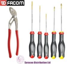 Image of FACOM WATERPUMP PLIERS & 5 PIECE SCREWDRIVER SET, PHILLIPS & SLOTTED - AT5.170PB