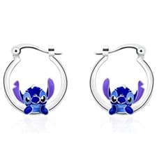 Image of Lilo & Stitch Silver Charm Earrings Stud Cute Ear Ring Hoops Kids Christmas Gift