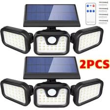 Image of 2X 3-Head 74 LED Solar Light Motion Powered PIR Sensor Wall Garden Security Lamp