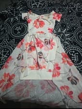 Image of Quiz White and Red Floral Dipped Hem Maxi Dress Size 8