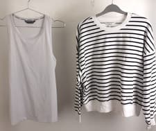 Image of M&S Women's Black Stripe Long Sleeve Cotton Top size Medium & Grey Vest New