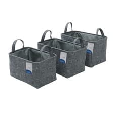 Image of JVL Shadow Rectangular Fabric Storage Baskets with Handles Home Office, Set of 3