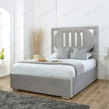 Image of Designer Upholstered Ottoman Storage Mirrored Bed Frame Base with Headboard
