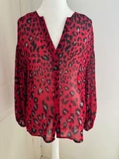 Image of Mint Velvet Women's red animal print blouse top - UK 8