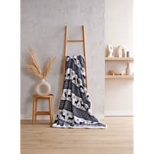 Image of Throw Blanket Sherpa Fleece Navy 130x180cm Nordic Pattern Super Soft Cosy Throw