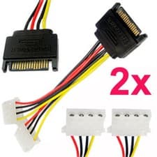 Image of 2Pc 15cm 15Pin SATA Male to 4 Pin Dual Female Molex Cable Serial ATA Lead PC CPU