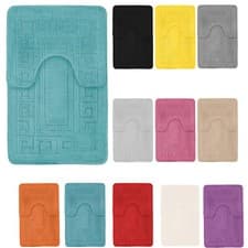 Image of Two Piece Bath Mat and Pedestal Mat Set Non-Slip Luxurious Soft Microfibre Pile