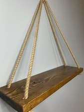 Image of Wooden Rustic Hanging Rope Shelves Home Kitchen Bathroom Wall Hanging Decor