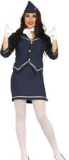 Image of Women’s Air Hostess Costume | Navy Blue Flight Attendant Uniform Dress with Hat