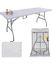 Image of 6ft Folding Table, Trestle Heavy Duty Plastic Fold-in-Half Portable Dining Table
