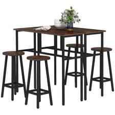 Image of HOMCOM 6-Piece Industrial Bar Table Set, 2 Kitchen Tables with 4 Stools, Brown