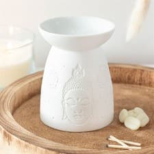 Image of White Ceramic Buddha Face Oil Burner and Wax Warmer