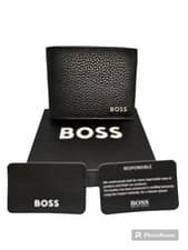 Image of HUGO BOSS Men’s Black Pebbled Leather Bifold Wallet with Coin Pocket Boxed