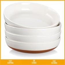 Image of Elegant Speckled Ceramic Pasta Salad Bowls Large Soup Serving Set 48oz 9in 4pk