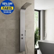 Image of Thermostatic Shower Panel Column Tower Body Jets Twin Head Bathroom Silver