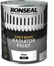 Image of Ronseal Radiator Paint Stays White SATIN Paint White 250ml