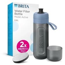 Image of BRITA SPORTS WATER FILTER BOTTLE ACTIVE BLUE SQUEEZABLE INC. 2 X MICRODISC 600ML