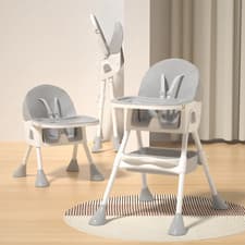 Image of High Chair Baby Toddler with Removable Dining Tray 5-Point Harness Foldable Grey