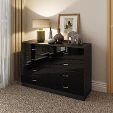 Image of Black High Gloss 2-8 Drawer Chest of Drawers Bedside Cabinet Matt Frame