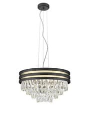 Image of IMPEX Cuba 5 Light Circular Pendant Gold Black Crystal Ceiling Light Chandelier