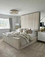 Image of High Headboard Luxury Panel Bed Plush Velvet Gas Lift Storage Double King Sizee