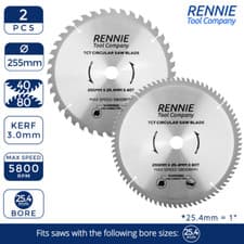 Image of 2 X TCT Circular Wood Saw Blade 255mm x 40T 80T fits Evolution Rage 25.4mm Bore