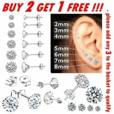 Image of New 925 Sterling Silver Stud Earrings Cubic Zirconia Women Pack Backs Small Sets