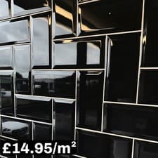 Image of * SAMPLE Victorian Subway Bevel Brick Gloss Ceramic Wall Tiles - Black S'san