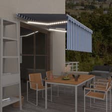 Image of Manual Retractable Awning with Blind & LED 3.5x2.5m Blue & White vidaXL