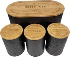 Image of Bamboo Wooden Bread Bin Lift Up Lid Loaf Handle Double Layer Food Storage Box