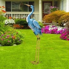 Image of 96cm Standing Blue Metal Crane Statue Indoor/Outdoor Heron Garden Animal