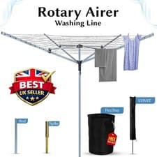Image of 4-Arm Heavy Duty Rotary Washing Line Clothes Dryer - 60M/50M/40M Outdoor Airer