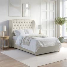 Image of Cream Small Double Ottoman Bed with Winged Chesterfield Headboard - Sa SAF132SDA