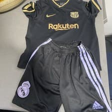 Image of NIKE Unisex FC BARCELONA Football SHIRT Top 4/5 SEASON 2020/21 AWAY Black GOLD