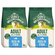 Image of James Wellbeloved Adult Dry Cat Food Fish 4kg Twin Pack Premium Nutrition Deluxe
