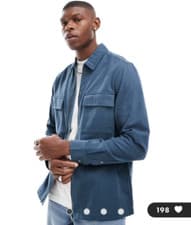 Image of BNWOT ASOS DESIGN overshirt front zip Mens Sz M blue Shacket Utility Jacket Work