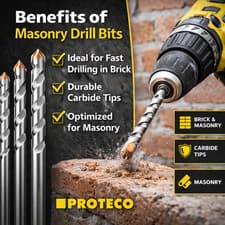 Image of Masonry Drill Bits – Drill Bits for Brick Stone Concrete Carbide Tip PROTECO S