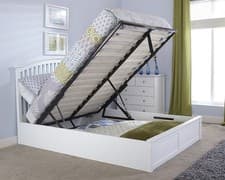 Image of White Wooden King Ottoman Gas Lift up Storage Bed curved Madrid 5ft graded