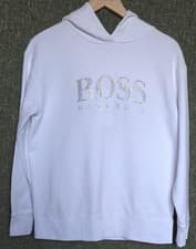 Image of Hugo Boss White Hoodie Silver Logo Edelight4 Medium 42" Women's RRP £140 AA369