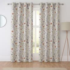 Image of Eyelet Curtains Ready Made Fully Lined Ring Top Floral Curtains