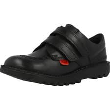 Image of Kickers Kick Lo Vel Black Leather Shoes Kids School Smart Closure Straps