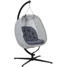 Image of Outsunny Hanging Egg Chair Outdoor Indoor Swing Chair, Folding Basket, Grey