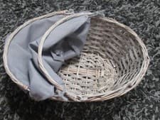 Image of Grey washed large oval wicker basket with handles & grey removable thick lining