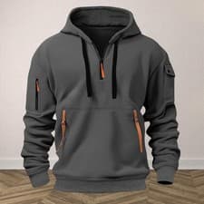 Image of Men's French Terry Full-Zip Hoodie, Lightweight Sweatshirt with Contrast Zipper