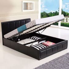 Image of STORAGE BED OTTOMAN GAS LIFT DOUBLE KING SIZE LEATHER BEDS MEMORY FOAM MATTRESS