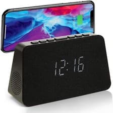 Image of Wireless Charging Alarm Clock Radio GTQ-Renwew Dimmable Display & USB Charging.