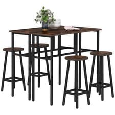 Image of HOMCOM 6-Piece Industrial Bar Table Set, 2 Kitchen Tables with 4 Stools, Brown